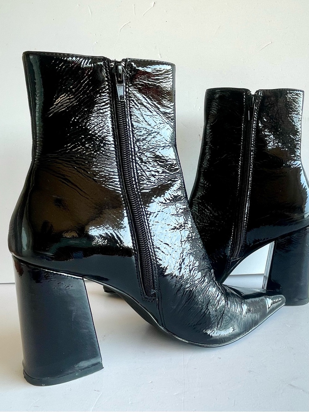 Steve Madden Zoe ankle boots block heel black patent leather Size 9 M - Picture 2 of 9